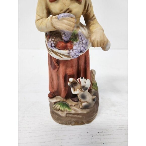 Vintage Homco Farm Woman with Grapes and Dog Large Porcelain Figurine #1417 - Picture 2 of 10